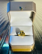 Large Oval Cut Yellow Citrine Colored Rhinestone - Gold Tone Setting - Selenium - £56.32 GBP