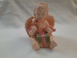 Russ Berrie #15706 &quot;ANGELS OF LOVE&quot; Rose Pink Figurine - Angel With Present - £4.75 GBP