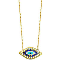 14K Solid Yellow Gold Evil Eye Adjustable Necklace - £287.00 GBP