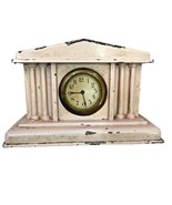 Vintage Cast Metal Clock Pink Wind Up Small 8x5x4 Column Not Working 1950s - $10.95