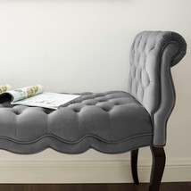 Adelia Chesterfield Style Button Tufted Performance Velvet Bench Gray EE... - £298.93 GBP
