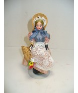 Vintage Plastic Swiss Girl Doll in Dress with Bow and Hat Painted Face B... - $12.74