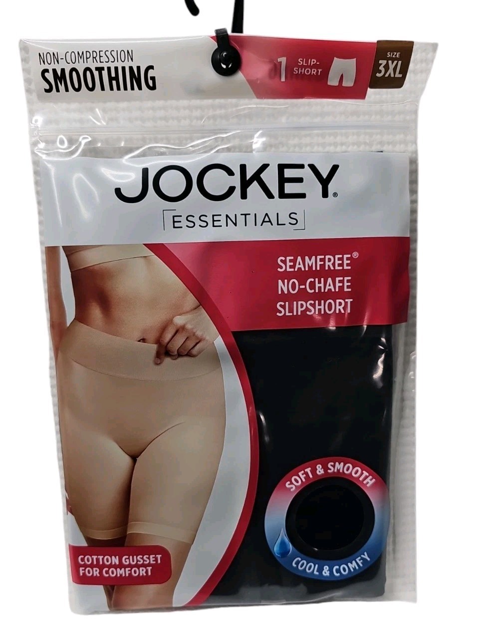 Jockey Essentials Women&#39;s 3XL Seamfree No-Chafe Slipshort BLACK #10724 NIP - £9.67 GBP