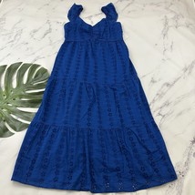 Japna Womens Eyelet Midi Dress Size L New Cobalt Blue Ruffle Trim - $28.70