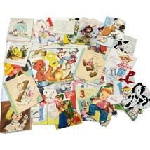 Vintage MCM Birthday Greeting Cards Lot 36 Diecut &amp; Folded Cards 1940s / 50s - $71.24