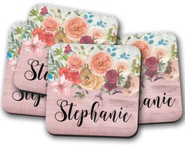 Name Coasters, Personalized Drink Coasters, Host Gift Ideas, Floral Coasters Set - £4.00 GBP
