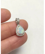 2Ct Pear Cut Simulated Fire Opal Halo Pendant 14k White Gold Plated Free... - £38.59 GBP