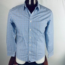 Untuckit Shirt Mens Blue Checkered Wrinkle Free Slim Fit Preppy Sporty M - $25.19