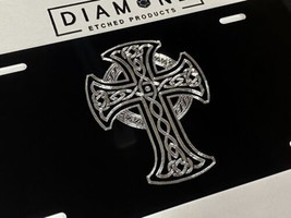 Silver ENGRAVED Celtic Cross Car Tag Diamond Etched Vanity Front License... - £15.87 GBP