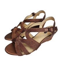 Alex Marie Womens Shoes Sz 9.5 M Heels Strappy Bronze Woven Wedge Day Ev... - £18.68 GBP