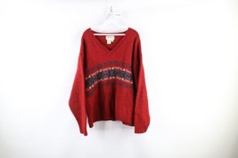 Vintage 90s Eddie Bauer Mens XL Fair Isle Nordic Wool Knit V-Neck Sweater USA - £47.58 GBP