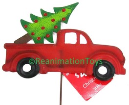 Country Farm Fresh Christmas Trees Red Ford Truck Painted Tin Yard Lawn Decor - £19.97 GBP