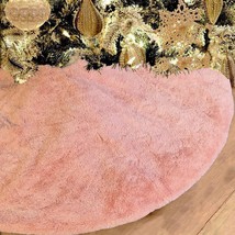48 Inch Faux Fur Christmas Tree Skirt Pink Shiny Plush Skirt For Merry C... - £35.23 GBP