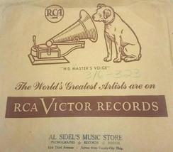 VICTOR RECORDS Printed Paper Bag 78 RPM Al Sidel Music Store 519 3rd Ave... - $18.66