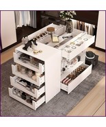Modern White Dressing Island Closet Organizer with Glass Top Bedroom Sto... - $596.80 CAD