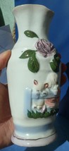 China pottery Decor VASE Child Girl Boy Cat Rose pattern White - £9.87 GBP