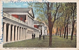 Charlottesville VIRGINIA-UNIVERSITY-WEST Lawn Postcard 1923 Pmk Earlysville - £4.80 GBP