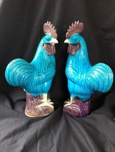 A Pair Beautiful Chinese Porcelain Cock Statuary. Marked Bottom - $388.07