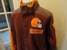 Vtg SEWN Heavy Cleveland Browns Letterman Style Helmet Snap Up Jacket Fits 3XL - £77.67 GBP