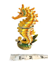 Single 4 In Tall Bejeweled W Crystals Seahorse Hinged Pewter Enamel Trinket Box - $39.00