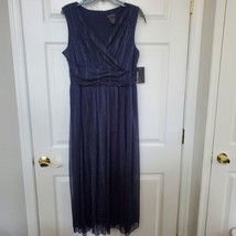 Womens Petite 12P Maxi Dress Gown Navy Blue Sparkle Glitter EnFocus Lined V-neck - £31.93 GBP