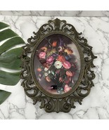 Made in Italy Metal Scroll Floral Frame Vintage Wall Decor Brass Purple ... - $35.63