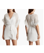 In Bloom by Jonquil Faux Fur Trim Chiffon Robe Wrap, White,  Medium/Larg... - $67.01 CAD
