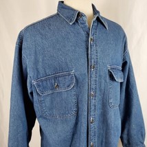 Stanley Vintage Denim Shirt Jacket Large Plaid Fleece Lined Pockets  Sha... - £33.77 GBP