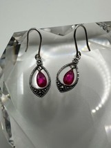 Vintage Sterling Silver Ruby Dangle Earrings 3.1cm - $23.76