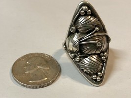 Native American Leaf Design Signed LC Sterling Silver Ring Size 12.5 - £193.30 GBP