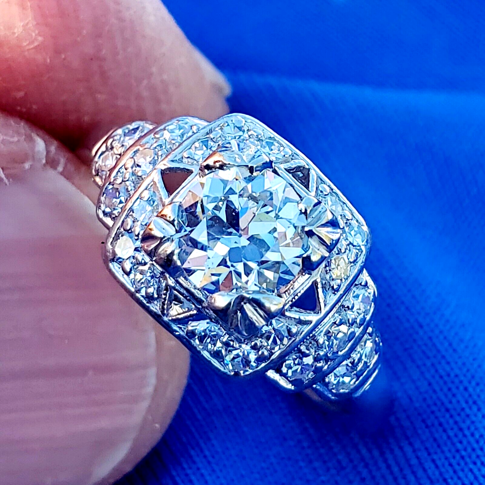 Earth mined Diamond Deco Engagement Ring 1.19 carat Vintage Platinum Solitaire Item image 10