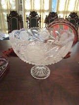 Vintage American Brilliant Flower Period Footed Bowl Cut Glass Frosted [TOP4] - £180.86 GBP