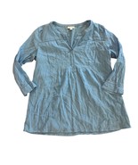 J. Jill Womens Blue Tunic Top Size S 100% Cotton Long Sleeve Split V-Nec... - $15.14
