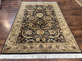 Indo Mahal Rug 6x9 Black and Beige Oriental Carpet Floral Handmade Vintage Wool - £1,239.00 GBP