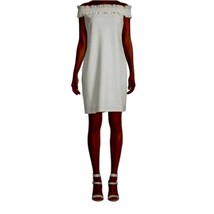 Marina Womens Shift Dress White Ruffles Mini Stretch Strapless Ruffle Zip 6 - £40.37 GBP