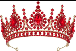 SWEETV Baroque Queen Crown Crystal Tiaras and Crowns for Women Halloween Red  - £11.73 GBP