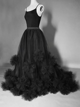 BLACK Wedding Maxi Tulle Skirt Bridal Tiered Tulle skirt Flower Embroidery 