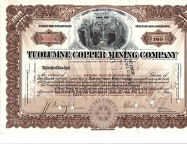 Tuolumne Copper Mining, Capital Stock Certificate, 100 Shares, State of ... - £7.29 GBP