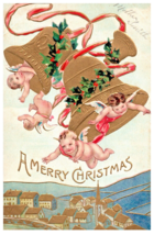 Postcard Merry Christmas 1908 Embossed Gilded Angel Cherubs Flying Out Of Bells - £12.66 GBP