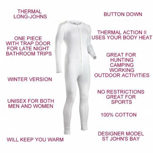 NWt&#39;s Unity St. Johns Bay Thermal One Piece Button Up Long John White Me... - $38.69