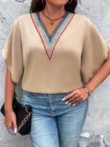 Plus Size V-Neck Flutter Sleeve Blouse - £19.14 GBP