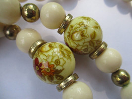 Japanese Asian Peony Flower Bead Necklace Cloisonne Style Beads Vintage JAPAN - £12.15 GBP