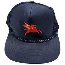 VINTAGE Mobil Pegasus Snapback Trucker Hat Blue Red Pegasus Crest Unifor... - $35.64