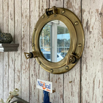 11&quot; Antique Brass Finish Porthole Mirror ~ Nautical Maritime Wall Décor ~ Window - £52.30 GBP
