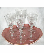 VINTAGE SET OF 7 MID-CENTURY STEMWARE GLASSES - 3 SIZES- ETCHED DESIGN- ... - $182.32 MXN
