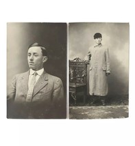 2 Early Kruxo RPPC Handsome Man In Suit &amp; Winter Coat Victorian Chair Postcard - £15.16 GBP