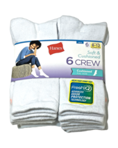Hanes Soft &amp; Cushioned Crew Women L (8-12) 6 Pairs White Full Sole Fresh IQ - $11.39