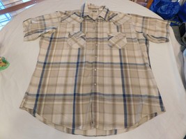 Ely Cattleman Men&#39;s Short Sleeve Snap Up Shirt Oatmeal Blue Plaid Size XL xlarge - £16.14 GBP