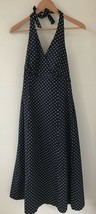 Lands End Rockabilly Navy Blue Polka Dot Flared Maxi Cotton Halter Dress 10 - £48.06 GBP