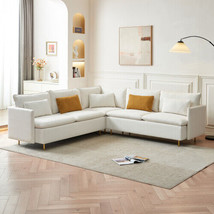 92&quot;Teddy Fabric Sofa, Modern Corner Sectional Sofa with Support Pillow - Beige - £790.89 GBP